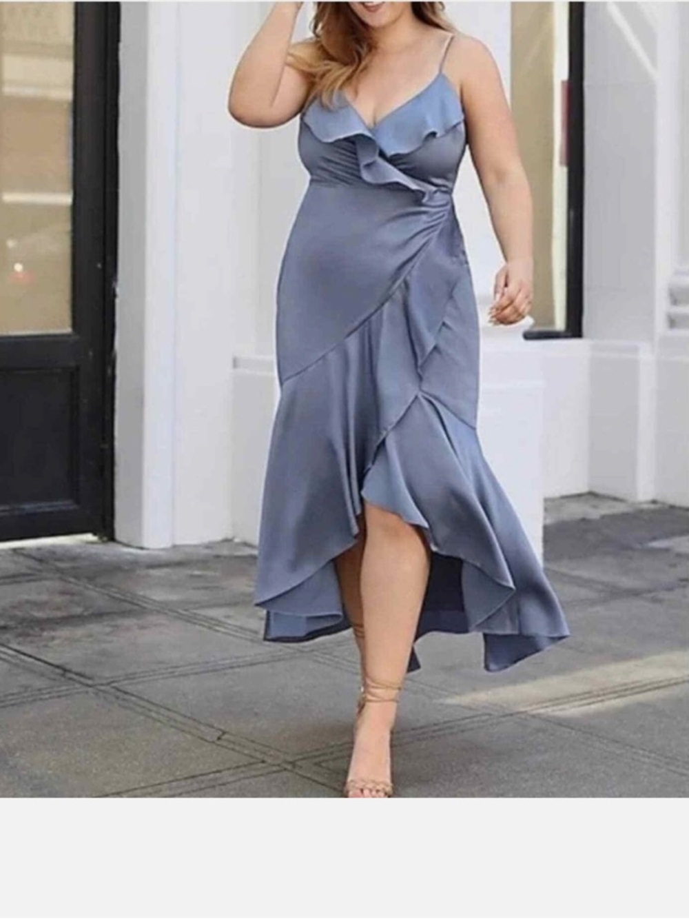 Express Satin Ruffle Wrap Maxi Dress